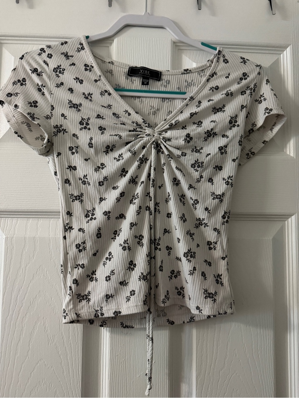 Floral Ribbed Tie Front Top Medium Cottagecore Fairycore Boho